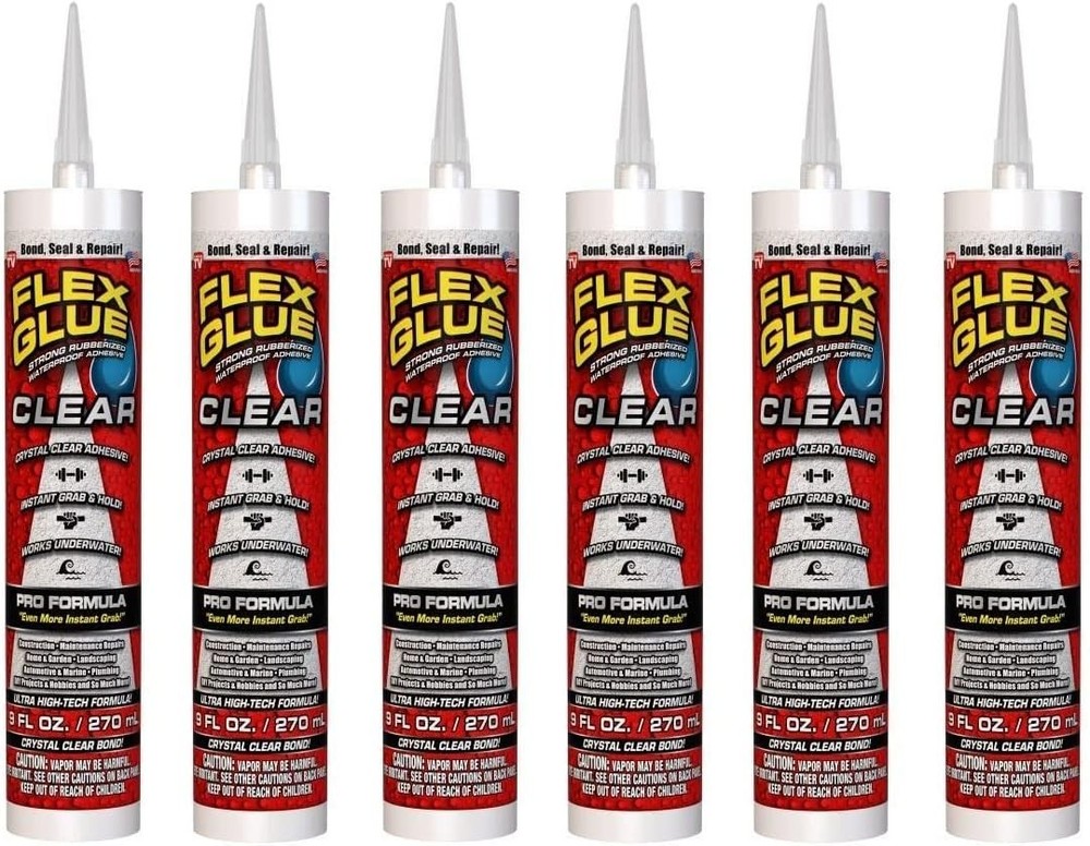 Flex Glue Clear Strong Waterproof Adhesive 9oz Cartridge 6 Pack NEW