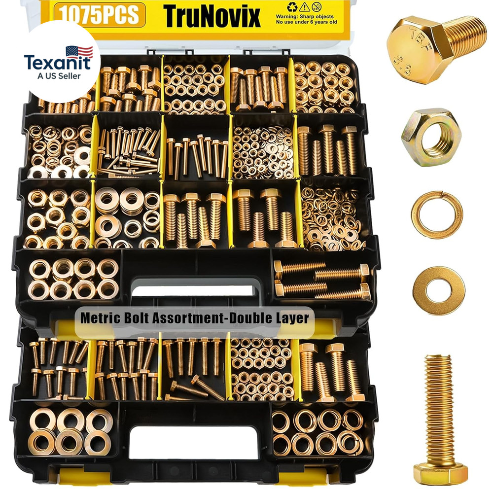 1075 Pcs Metric Bolts and Nuts Assortment Kit – Grade 8.8 | M4 M5 M6 M8 M10 M12