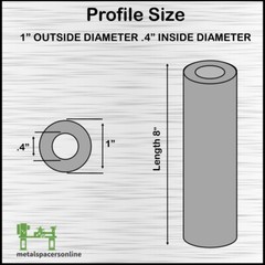 Aluminum Spacer-Tubing- 1″ OD x .40″ ID x 8″ Long–Fits M10 or 3/8″ Bolts