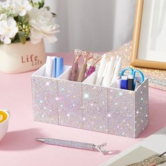 Bling Desk Organizer for Women, Rhinestone Pen Makeup Brush Holder, Girly Des…