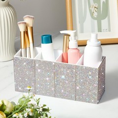 Bling Desk Organizer for Women, Rhinestone Pen Makeup Brush Holder, Girly Des…