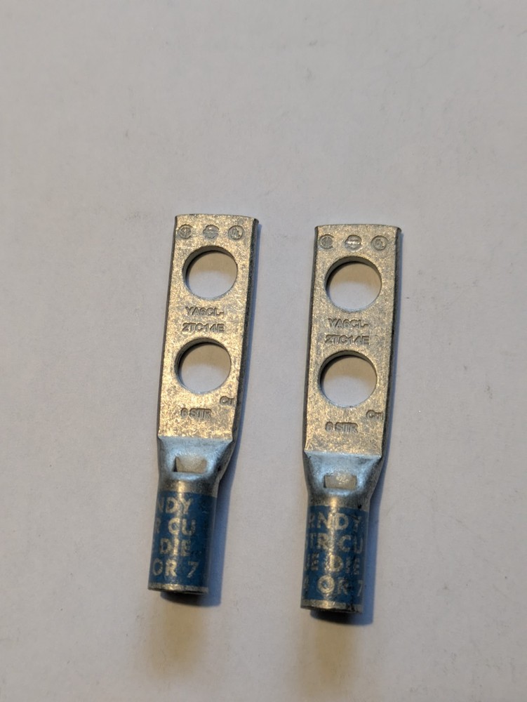Burndy YA6CL-2TC14E, blue, 2-hole lug, #6awg, 1/4″ stud, 1/2″ center, lot of (2)