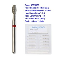 Multi-Use Diamond Burs FG 379/018F Egg Football Burr Fine Grit Red Friction Grip