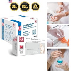 Basic Medical Vinyl Exam Gloves Disposable Latex Free Medium, Powder-Free, Cl…