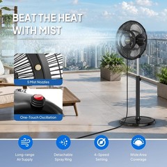 18-inch Outdoor Misting Pedestal Fan, 4 Speeds Industrial Standing Mist Fan