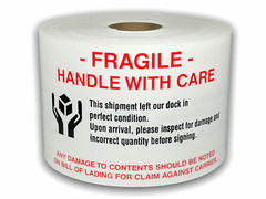 Large 3×5 Rd/Wh/Blk Fragile Inspect for Damage (Hands & Box) 1 RL/250 Labels P/R