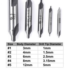5-Piece HSS Center Drill Bits Set #1-#5, 60° Angle for Lathe & Metalworking