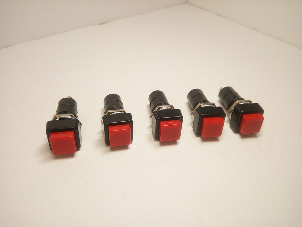 5X Pack PBS-12A On Off 2 Pins Push Button Power Switch 3A 250V Squared Red Lot