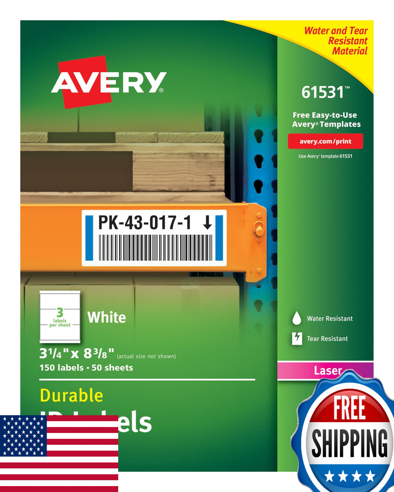 Avery Durable White Cover Up ID Labels Laser Printer 3.25×8.375, 150 Pack