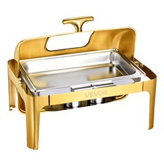 Gold 9QT Roll Top Chafing Dish Buffet Set Stainless Steel with Fuel Holder Hotel