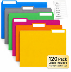 Colored File Folders 120 Pack Letter Size 8.5 x 11 Manila Folders with 1/3 Cut