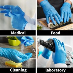 Blue Nitrile Medical Gloves Powder-Free Food Grade Disposable Glove 100 / 1000