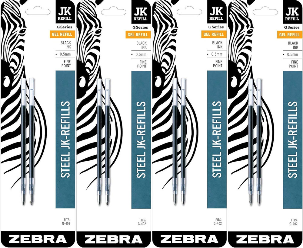 Zebra G-402 Stainless Steel Pen Jk-Refill, Fine Point, 0.5Mm, Black Ink, 8-Count