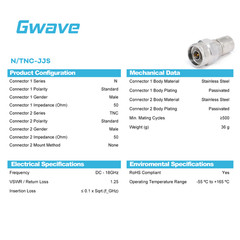 Precision N Male to TNC Male Adapter, DC – 18GHz