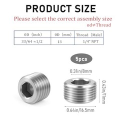 5 PCS 3/8″ NPT Male Pipe Plug Stainless Steel Pipe Plug Fitting Set Hex Count…
