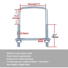 10 Pcs Square U-Bolt for Trailer M9 x 2-3/4″ x 4-5/8″ Galvanized Steel