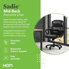 HON Sadie Executive Chair, Leather, Ergonomic, Adjustable Arms, Black