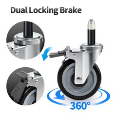 5″ Expanding Stem Caster Wheels Set of 4 for 7/8″, 1″, 1-1/2″ Tube Legs 1600LBS