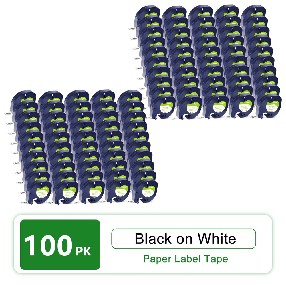 100PK 12mm White LT 91330 Paper Label Tape For DYMO S0721510 LetraTag LT-100T
