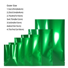 Many Sizes for Glossy Green Flat Foil Mylar Heat-Sealable Open Top Pouch Bag G07