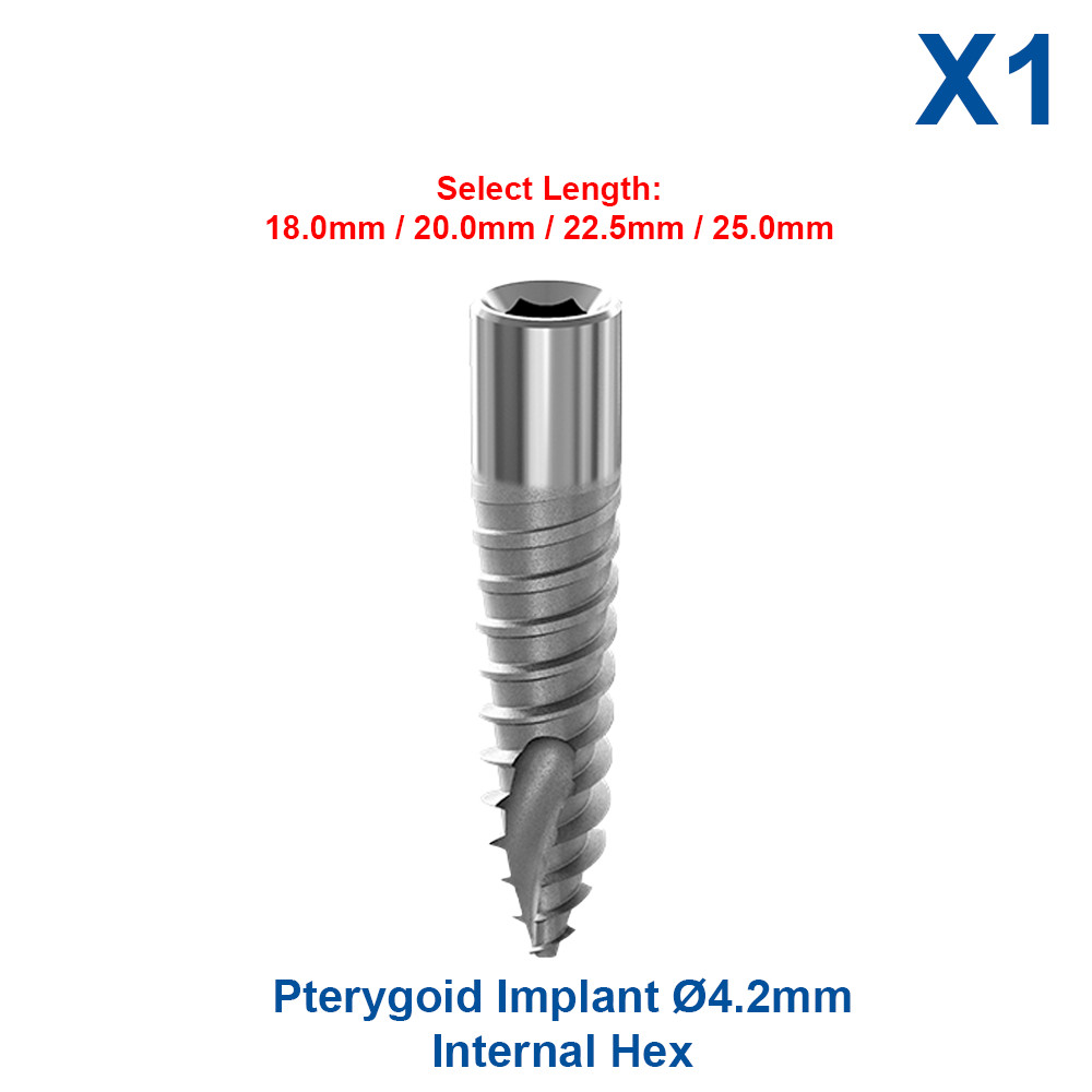Dental Titanium Pterygoid Fixture Ø4.2 Int Hex Connection RBM Surface 18-25mm