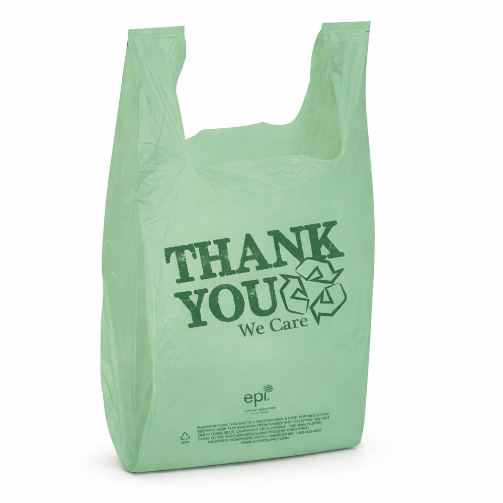 EPI Biodegradable Thank You T-Shirt Bags 11.5x6x21 Green 0.55mil 100-1000