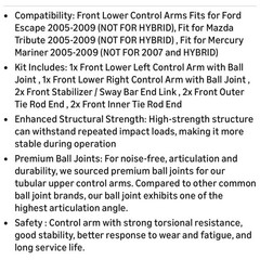 Front Lower Control Arms Kit 2005-2009 Ford Escape Mercury Mariner Mazda Tribute