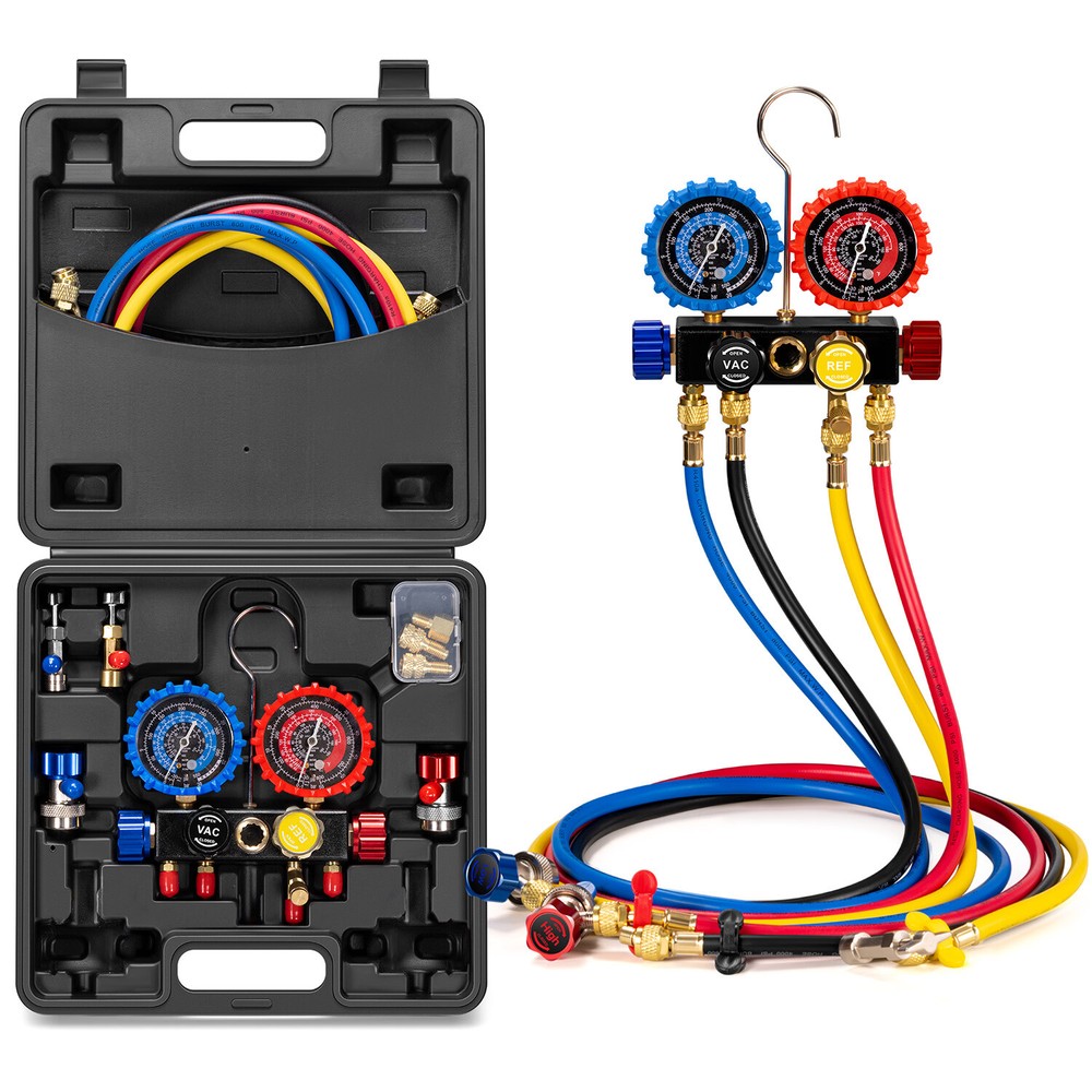 AC Manifold Gauge Set 4 Way For R134a R410a R22 R32 Refrigerat with 5ft Hoses