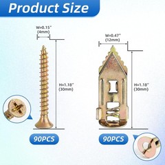 180 PCS Self-Drilling Drywall Anchors KIT – 90 Metal Winged Zinc Yellow