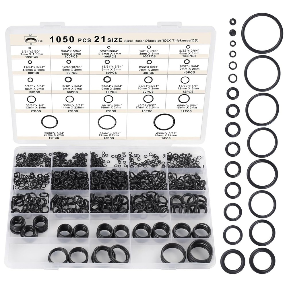 1050pc 21 Size Rubber O Ring Set Assortment Kit Black Small Metric Washer Seal