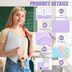 Fuutreo 12 Pcs Plastic Folders with 2 Pockets & Clear 2 Pockets, Pastel