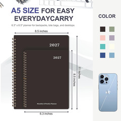 2027 Planner, Weekly and Monthly Calendar Planner Book, JAN 2027 – DEC 2027 | A5