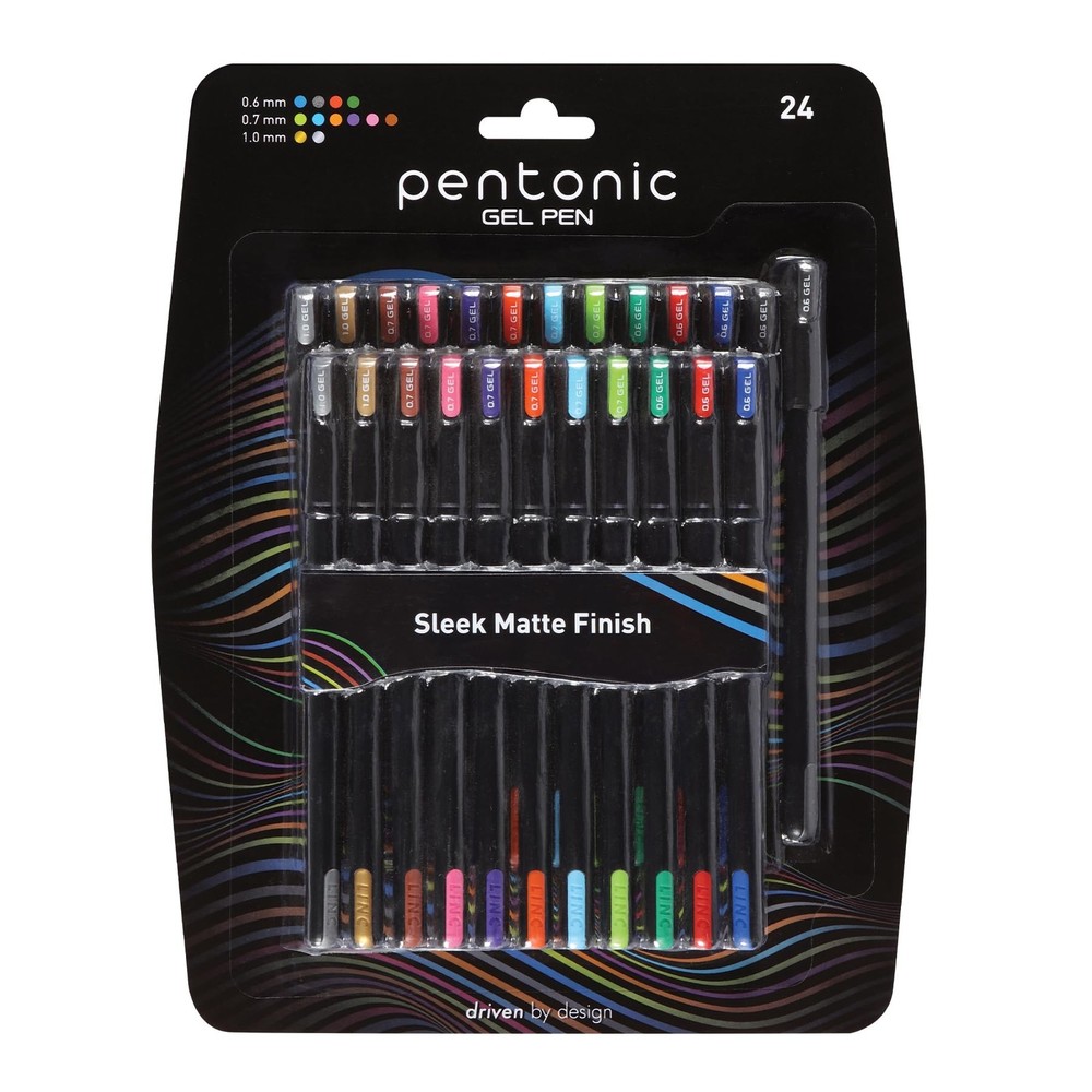 Pentonic Gel Pens, 24 Count, Assorted Colored Ink (12 Colors, 2 Of Each Color),