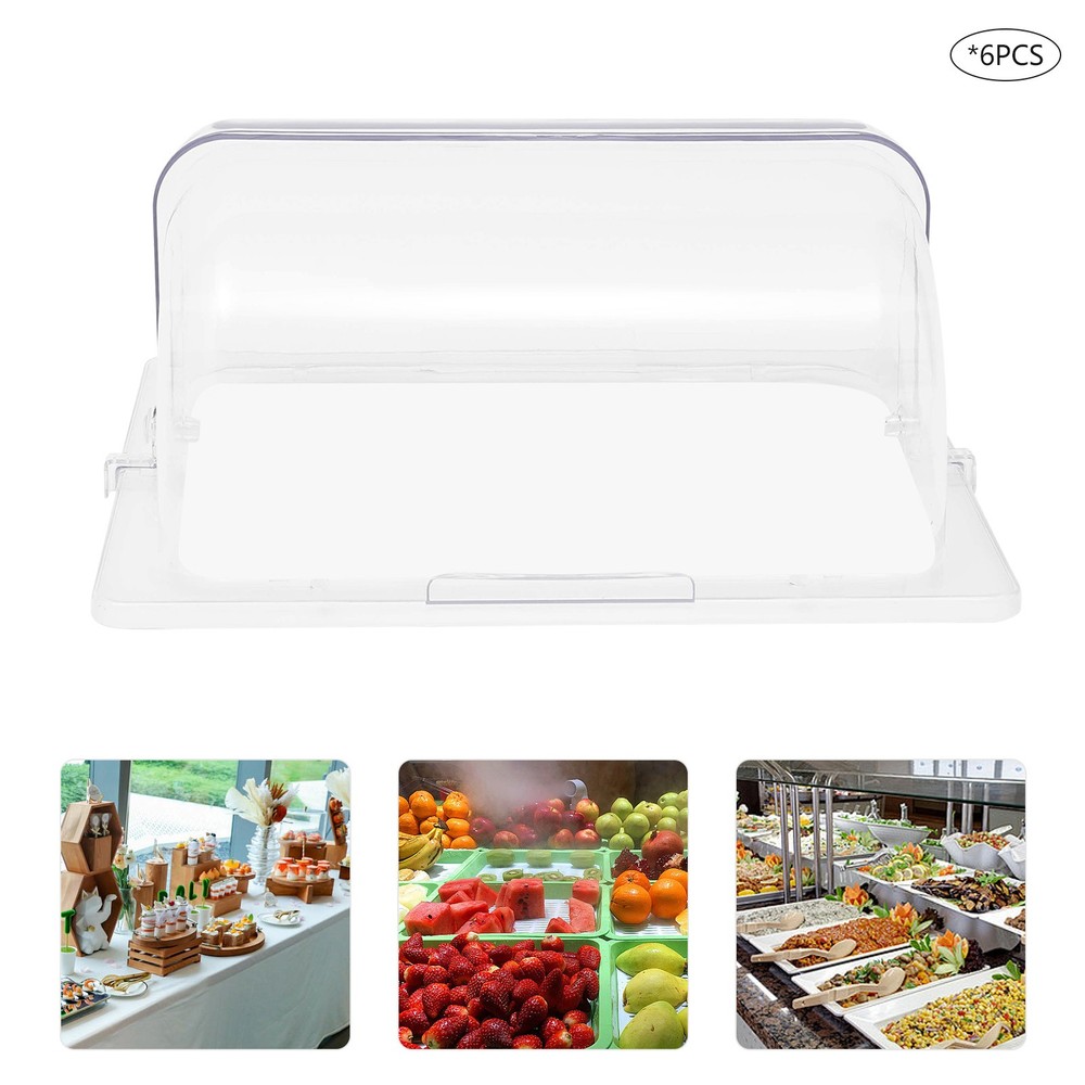 6 PACK Half Size Roll Top Chafing Dish Clear Plastic Pan Display Cover Chafer