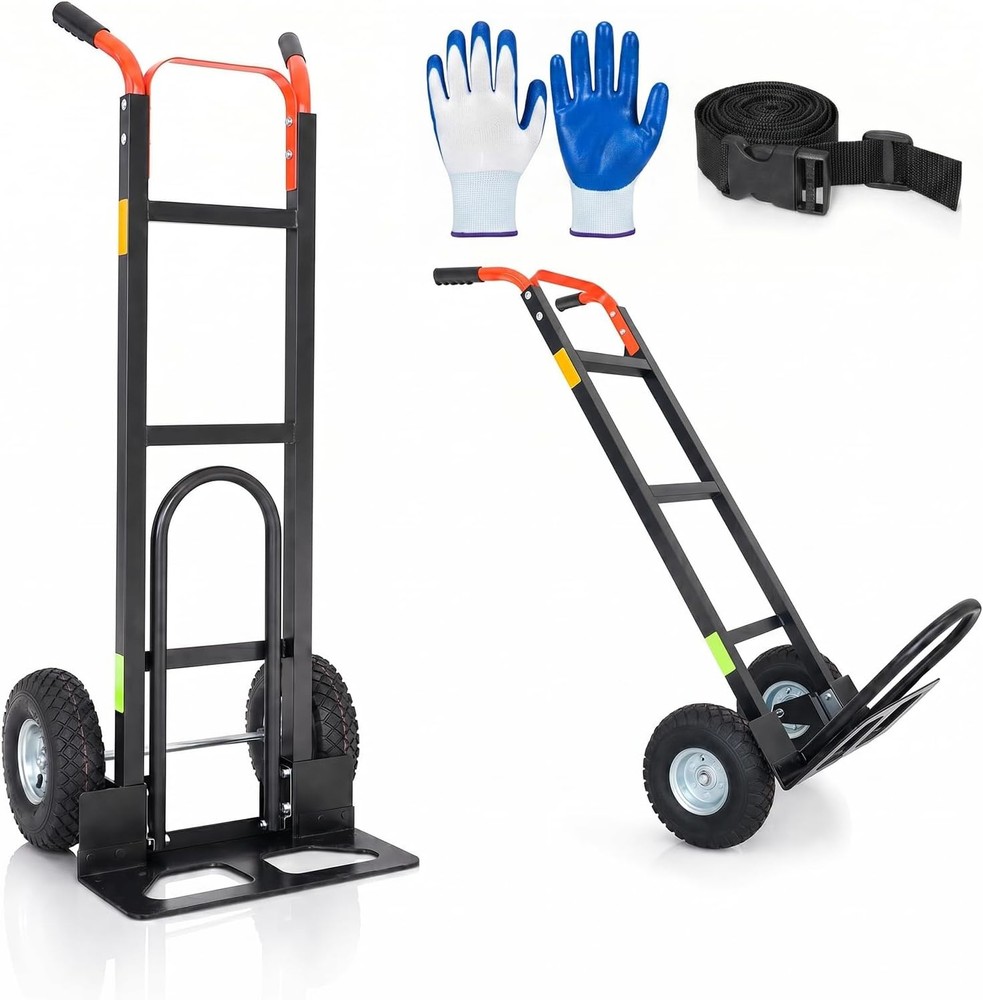 AIRAJ Heavy-Duty Hand Truck with Solid Rubber Tires 600-Pound Capacity Carbon