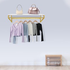 Gold Metal Garment Clothes Rack Clothing Rack Clothes Wall Shelf Hanger Display~