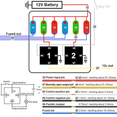 12V Pre-Wired Fuse Relay Box, 2 Relays and 6 ATC/ATO Blade Fuses, 4-Pin 80A Rela