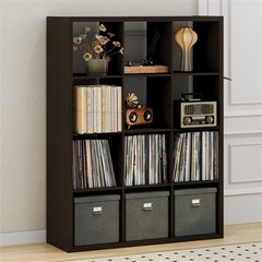 Pemberly Row 12-Cube Vinyl Record Media Storage Organizer in Dark Oak