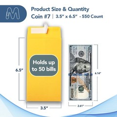 MOS 7 Gold Coin Envelopes 3.5 x 6.5 Inch 550 Pack — Self-Seal Yellow Money En…