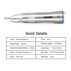 AZDENT Dental 1: 1 Fiber Optic LED Straight Nose Low Speed Handpiece Inner Water