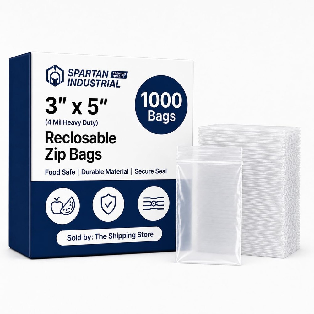 Spartan Industrial – 3” X 5” (1000 Count) 4 Mil Thick Clear Reclosable Zip Plast