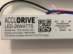 ACCUDRIVE ELECTRONIC LED DRIVERS 26 WATTS Model No. 702-00530-001. LOT OF 4
