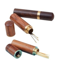 3 Pack Wood Toothpick Holder Portable Mini Pocket Tooth Dark & Light Brown