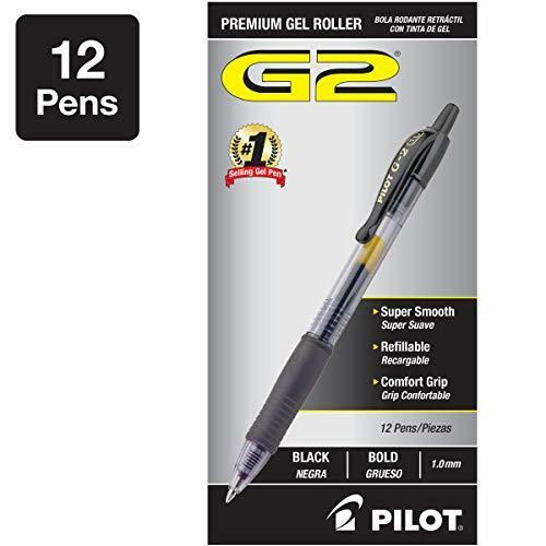 Pilot G2 Bold 10 Mm Black Gel Ink Pen Office Supply 1 Dozen 31256