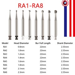 8 Types Dental Round Carbide Bur for Slow Speed Latch Type RA 1# – 8# Burs USA
