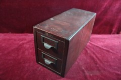 ** ANTIQUE GLOBE WOOD INDEX FILE CABINET TABLETOP RECIPE SCHOOL GENERAL STORE **