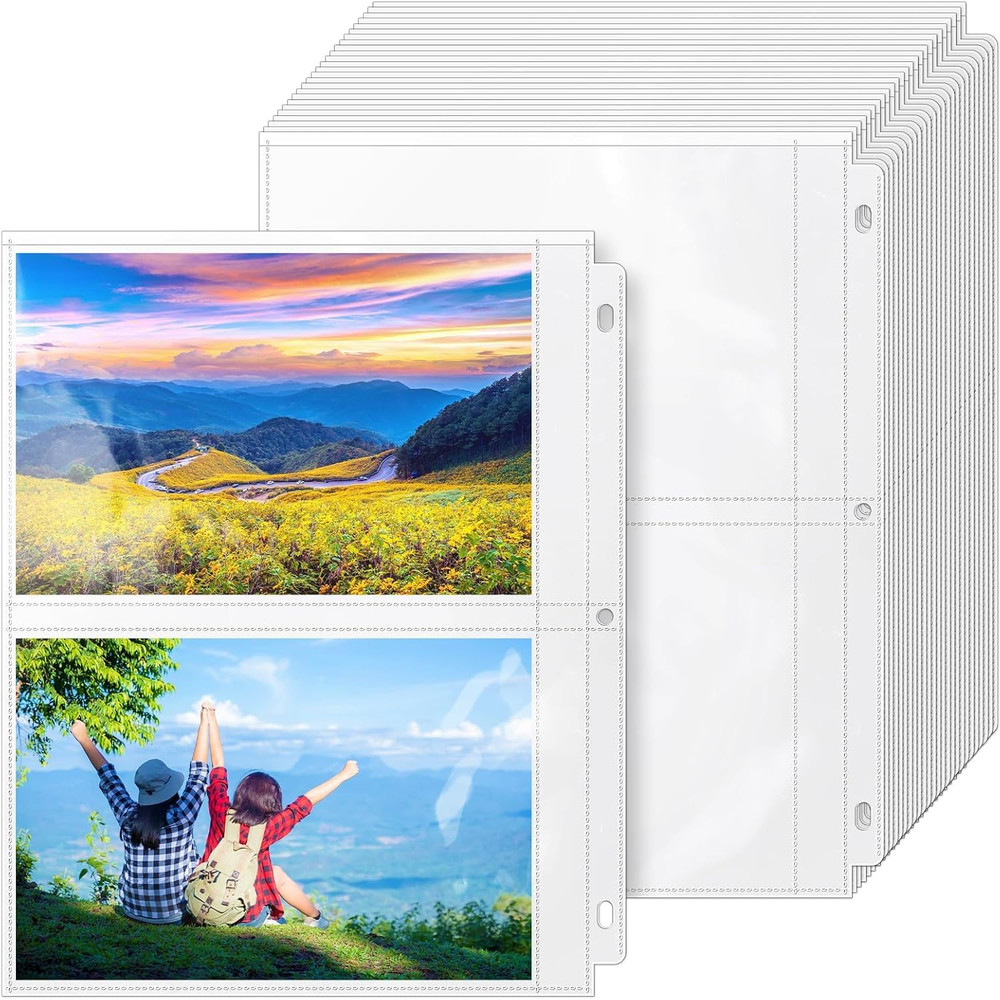 50 Pack 5×7 Photo Sleeves for 3 Ring Binder Clear 2 Pocket Album Pages