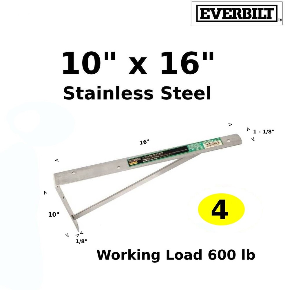 Shelf Bracket 16 x 10 Floating Support wall Mount Stainless Steel Heavy Duty 4