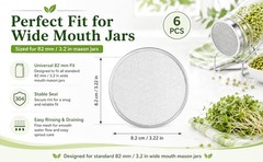 6 Pack Sprouting Jar Lids – 304 Stainless Steel Screen Filter Strainer Lid for