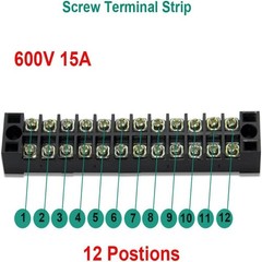 12-Positions Dual Row 600V 15A Screw Terminal Blocks Pre-Insulated Barrier Strip
